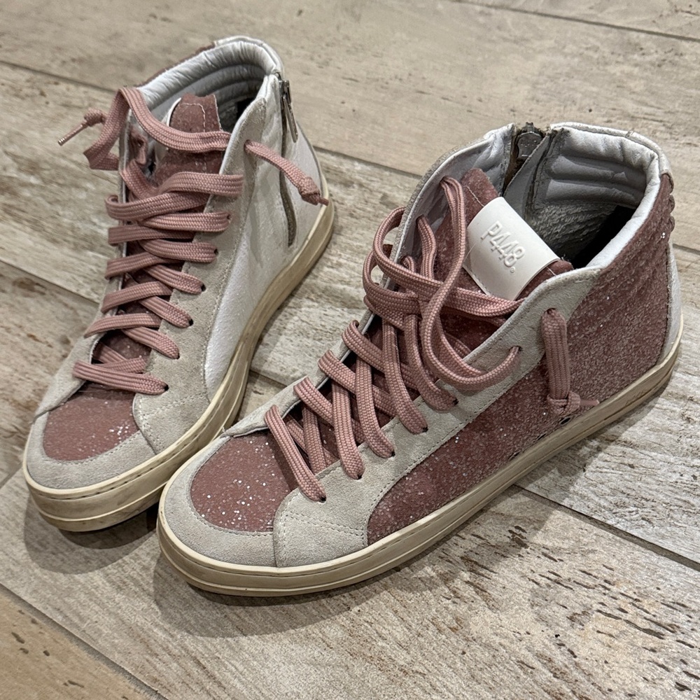 P448 Pink and White High-Top Sneakers Size 38 EUC